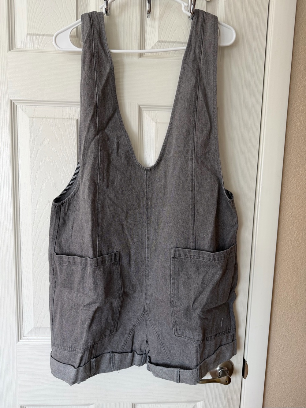 white birch Gray Denim Shortalls with Front Pockets